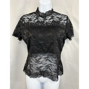 Guess Blouse, Short Sleeve, Lace, Classic Fit, Black, Size Large